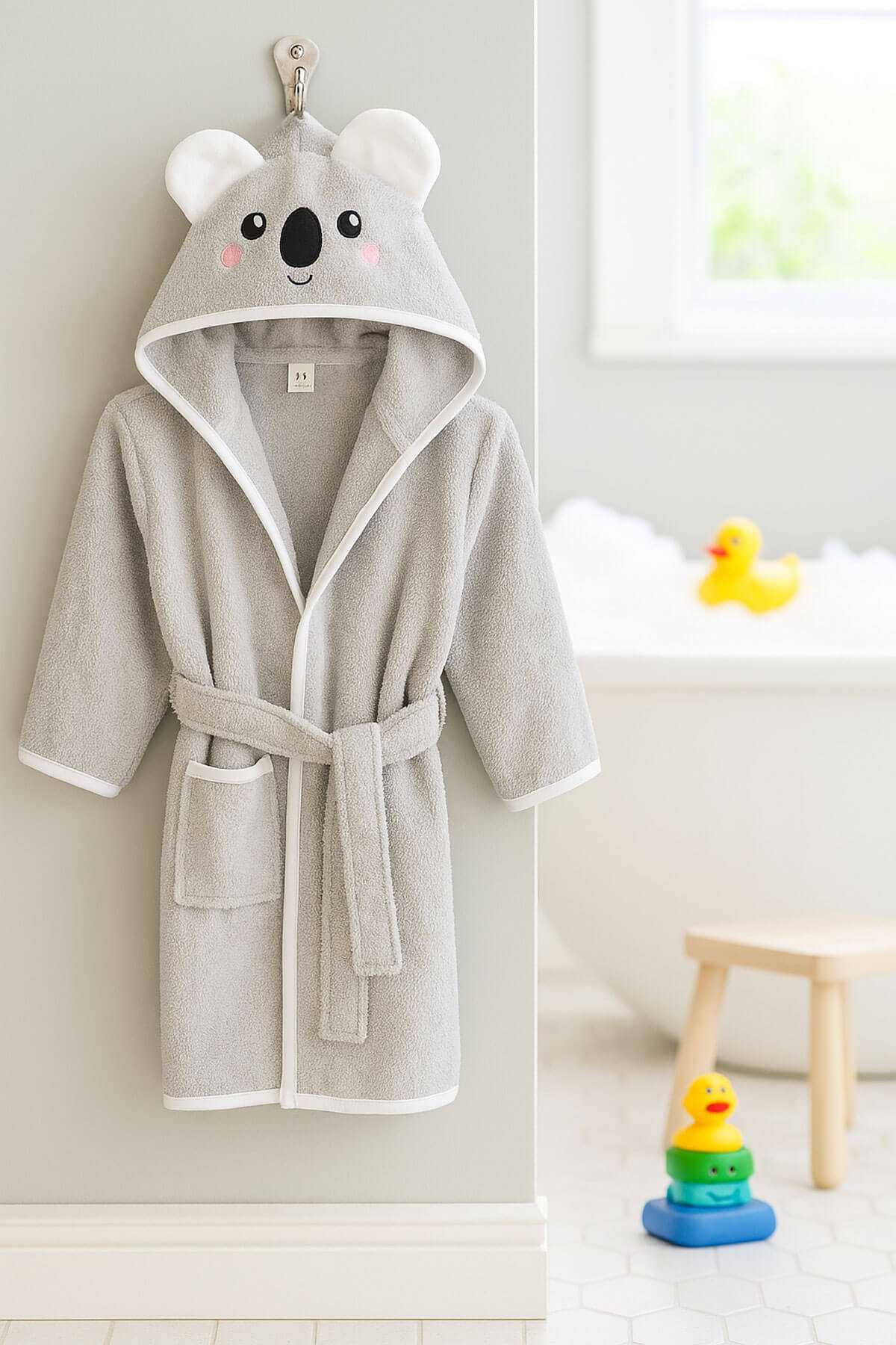 Kapşonlu Unisex %100 Pamuklu Çocuk Banyo Bornozu Koala resmi