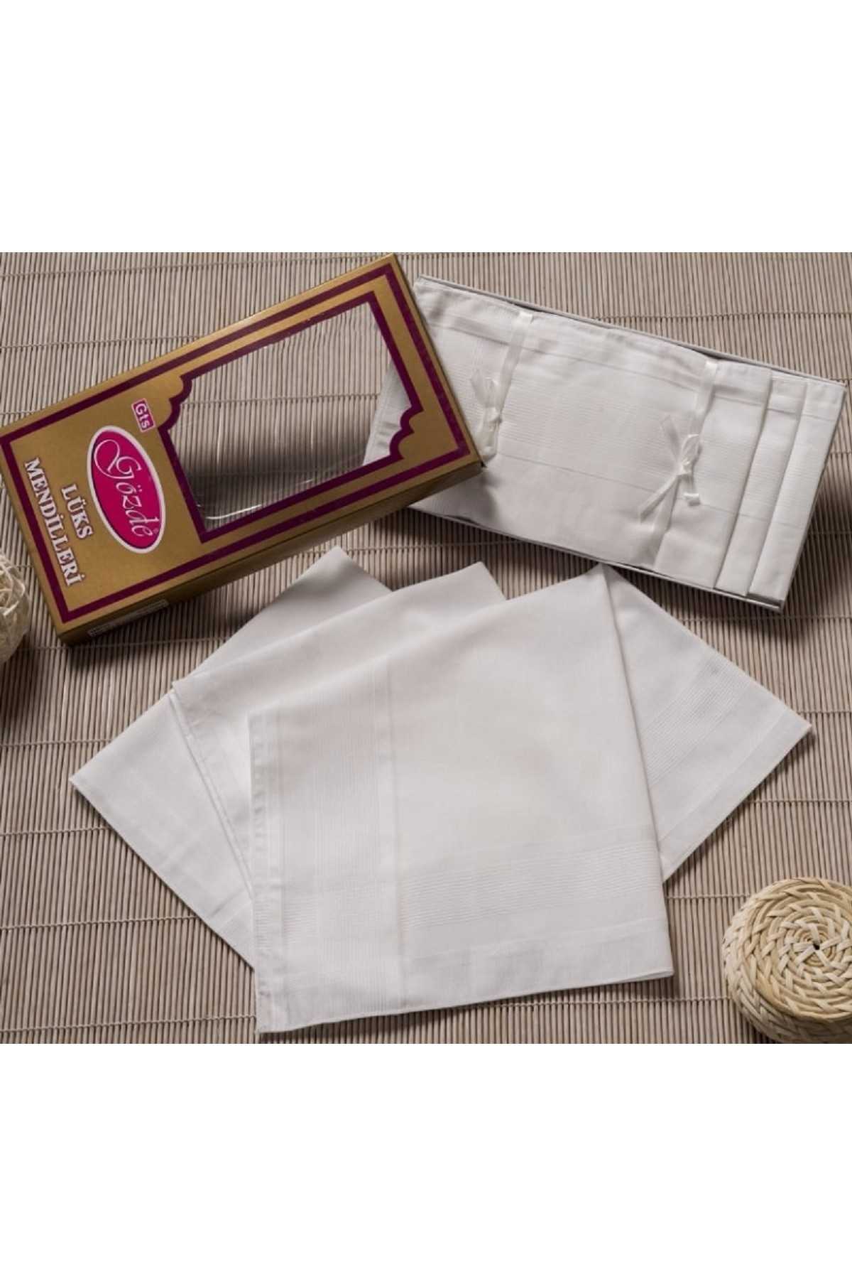 Sarı Kutulu 46x46 cm 12 Adet Kumaş Mendil-Beyaz resmi