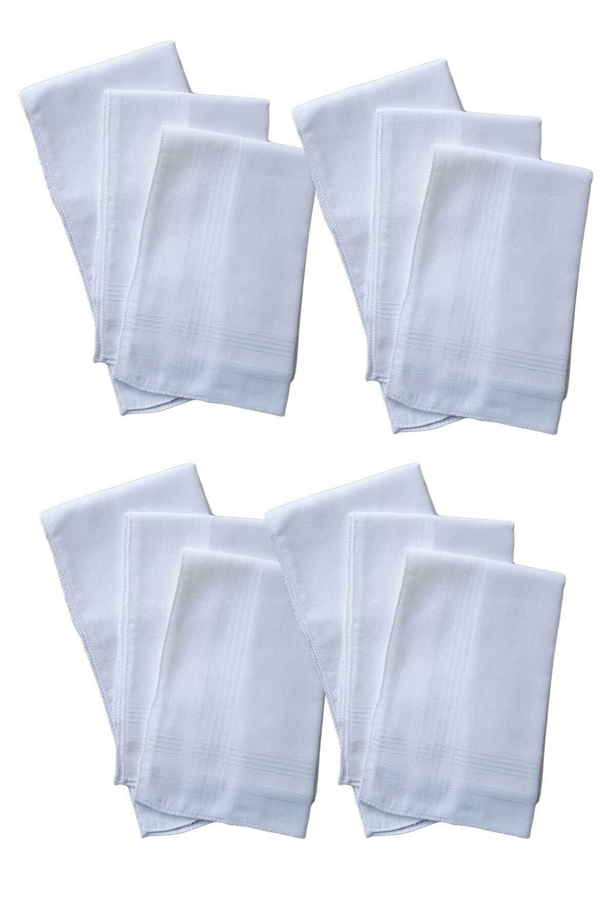 12 li El Cep Yaka Kumaş Mendil 36x36 Cm 100 Pamuklu TM Beyaz resmi