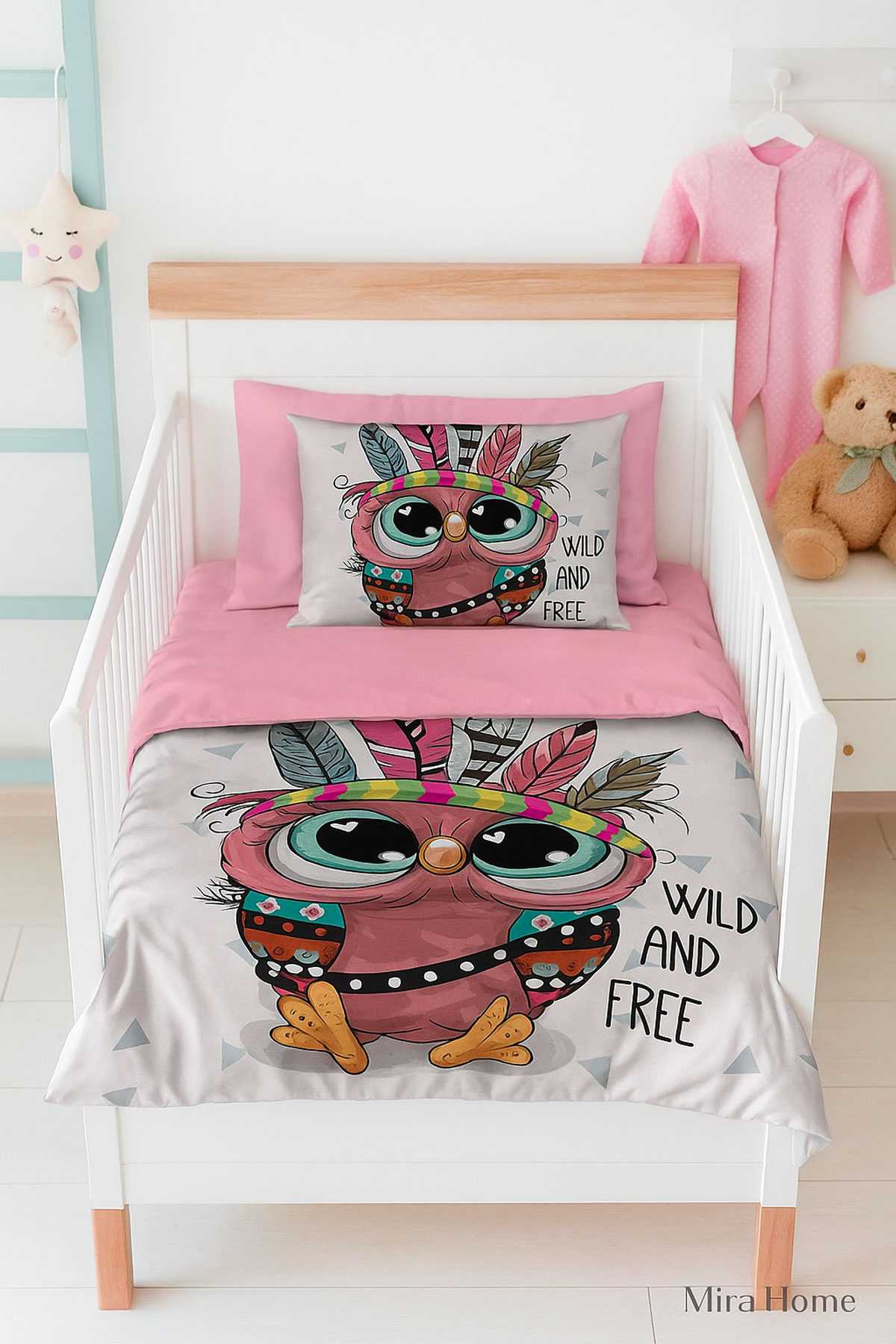 Yenidoğan Kız Bebek Nevresim Takımı %100 Pamuklu Wild and Free resmi