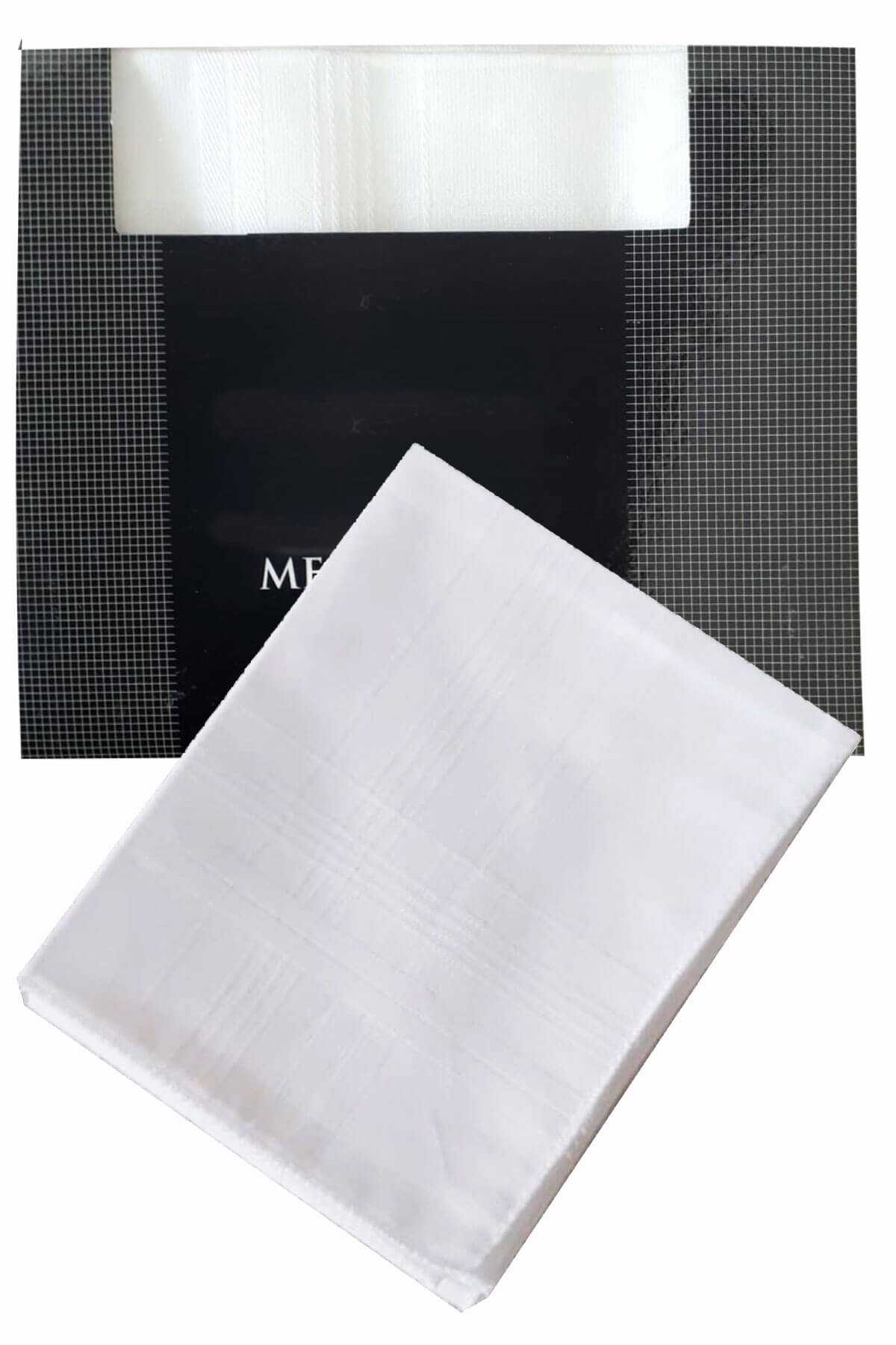 3’lü Özel Paket Premium Erkek Mendil Seti  %100 Pamuk 42x42 cm Beyaz resmi