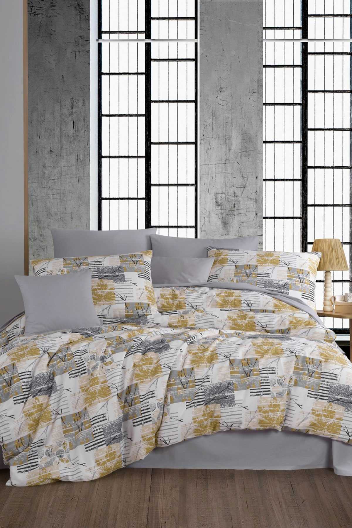 Çift Kişilik Ranforce Nevresim Takımı %100 Pamuklu Serra Gri resmi