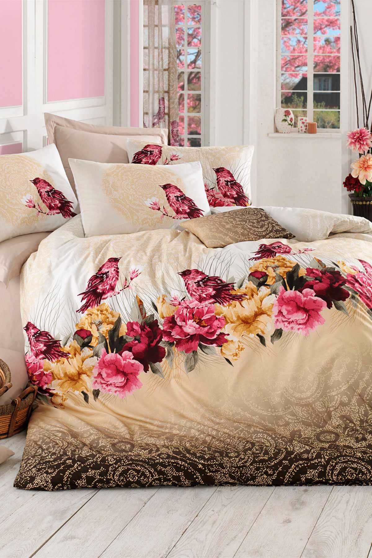 Çift Kişilik Ranforce Nevresim Takımı %100 Pamuklu Çalıkuşu resmi