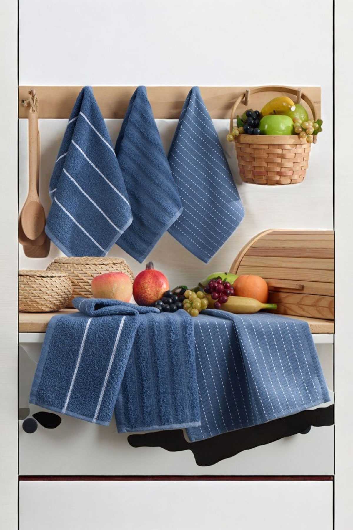 6 lı Luna Naturel Mutfak Havlu Seti %100 Pamuklu 30X50 Cm Lacivert resmi
