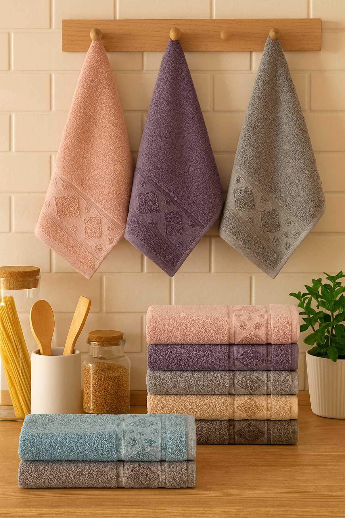 6 Parça Mutfak Havlusu Seti %100 Pamuklu Carla resmi