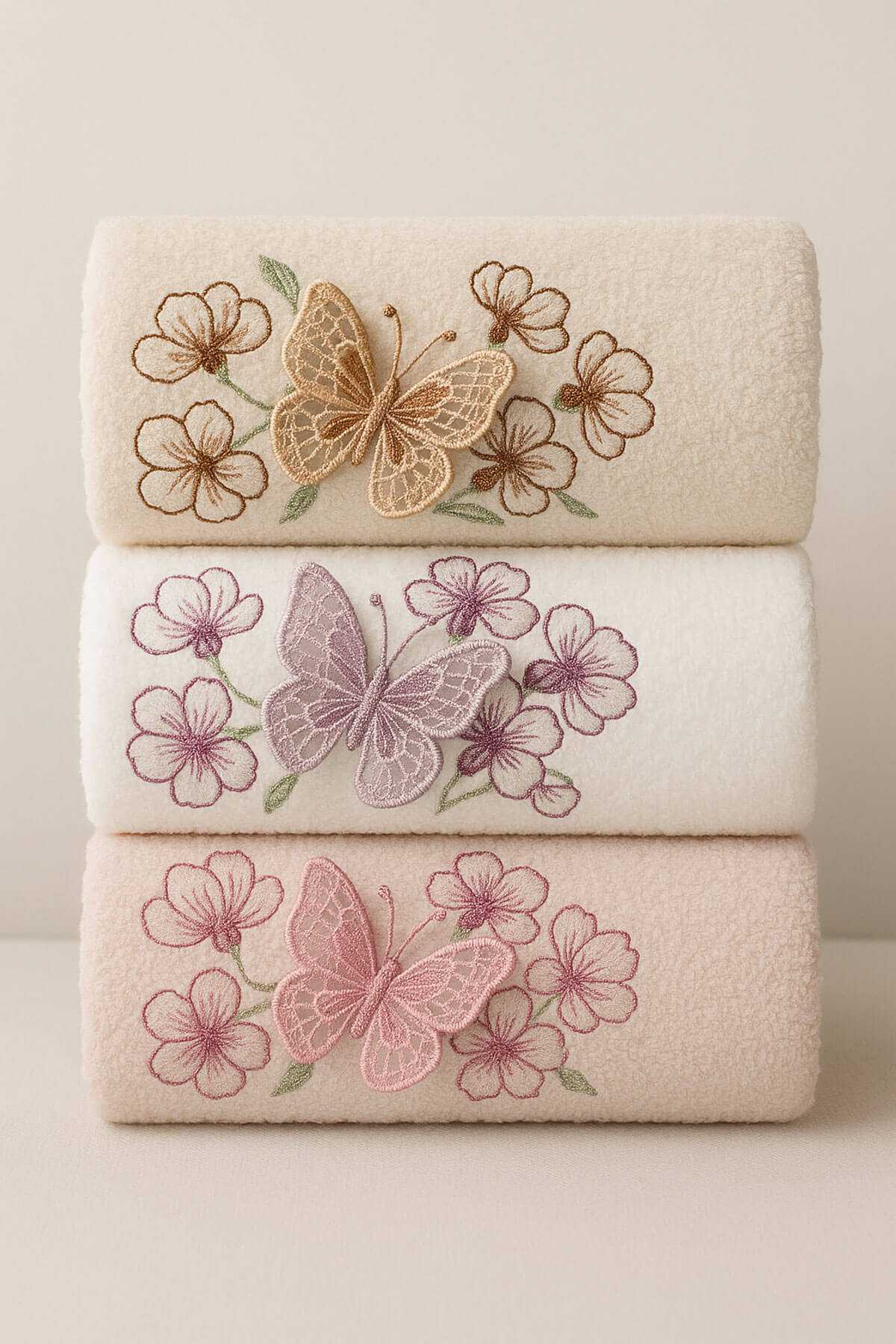 3lü Lüks %100 Pamuklu Mutfak Havlusu Seti 3D Kelebek Aplikeli 30x50 Cm resmi