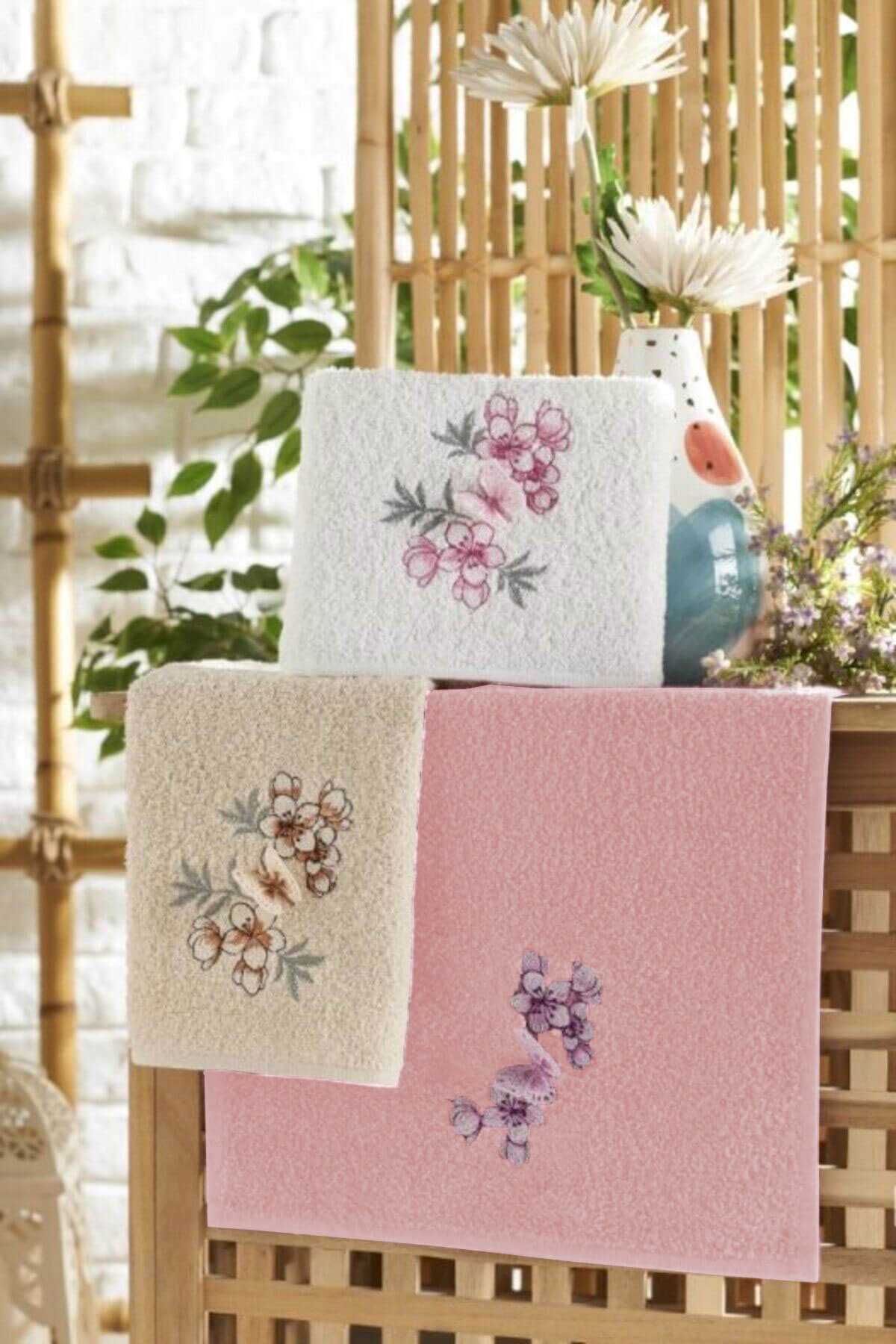3lü Lüks %100 Pamuklu Mutfak Havlusu Seti 3D Kelebek Aplikeli 30x50 Cm resmi