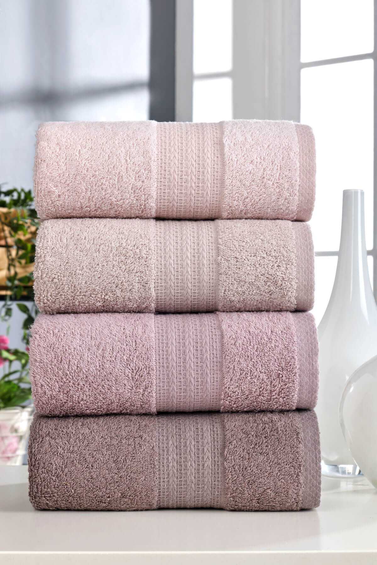 4 Lü El Yüz Havlu Seti %100 Pamuklu Gökkuşağı 50x85 Cm  Pudra resmi