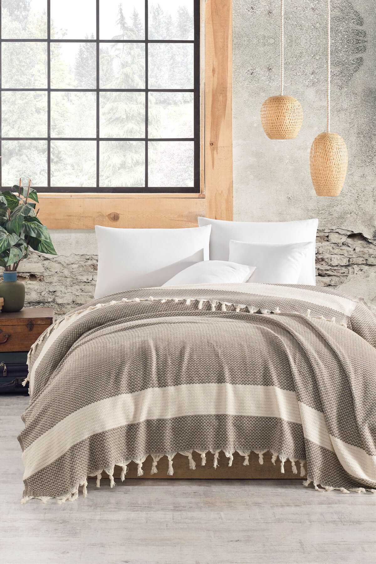 Çift Kişilik Yatak Pikesi Luna Kahve 200 x 230 Cm resmi