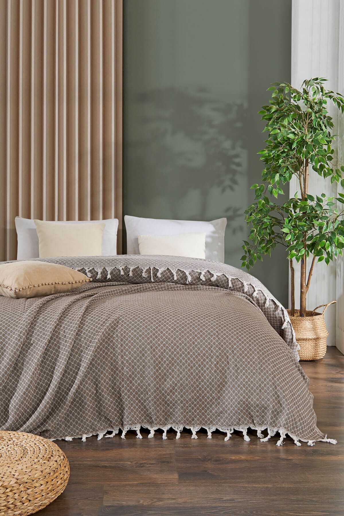 Çift Kişilik Yatak Pikesi Alice Kahverengi 200 x 230 Cm resmi