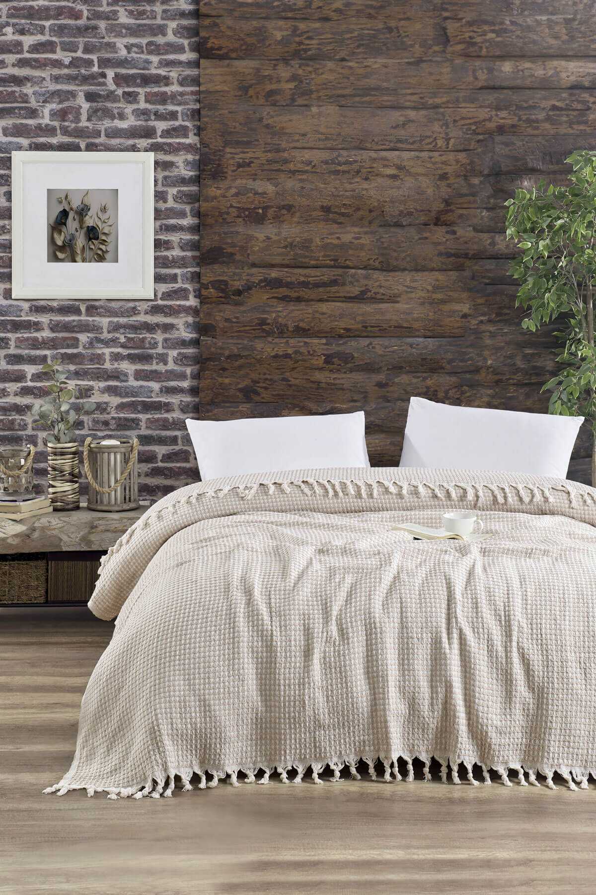 Çift Kişilik Yatak Pikesi Piramit Bej 200 x 230 Cm resmi