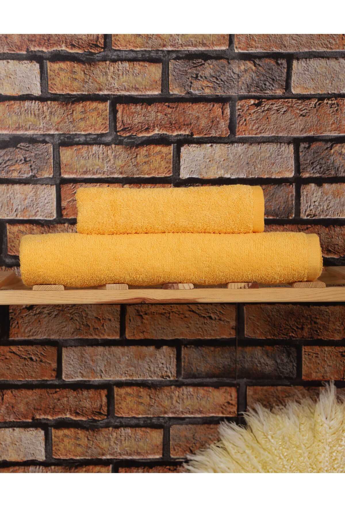 2 Parça %100 Pamuklu Soft Lüx Banyo Havlu Seti Sarı resmi