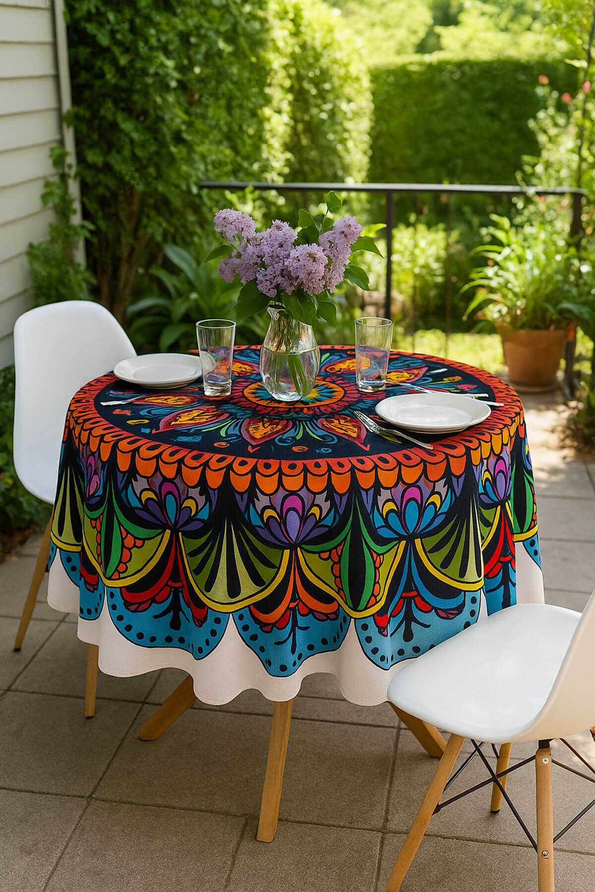 Yuvarlak Etnik Desenli Duck Kumaş Masa Örtüsü 150X150 Cm resmi