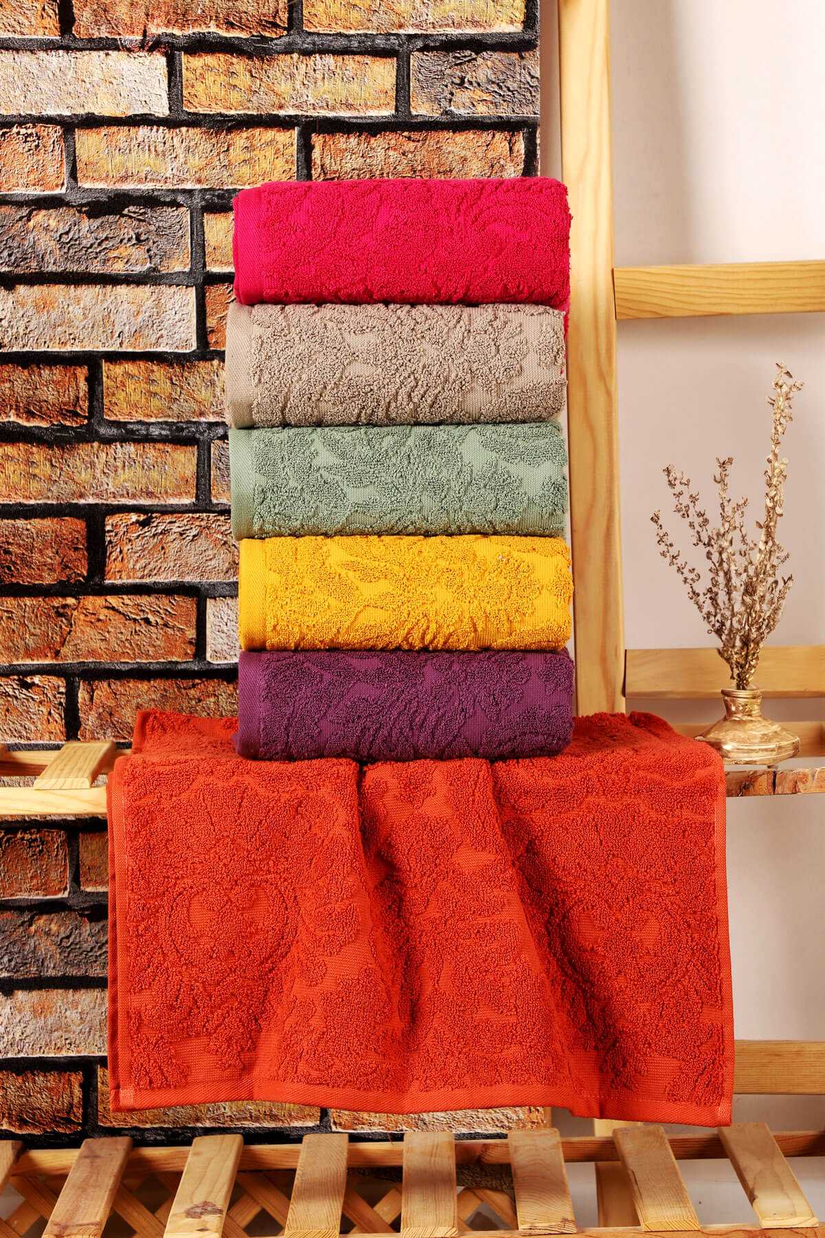 Mira Home 6 lı El Yüz  Jakarlı Havlu Seti Doku Desen resmi