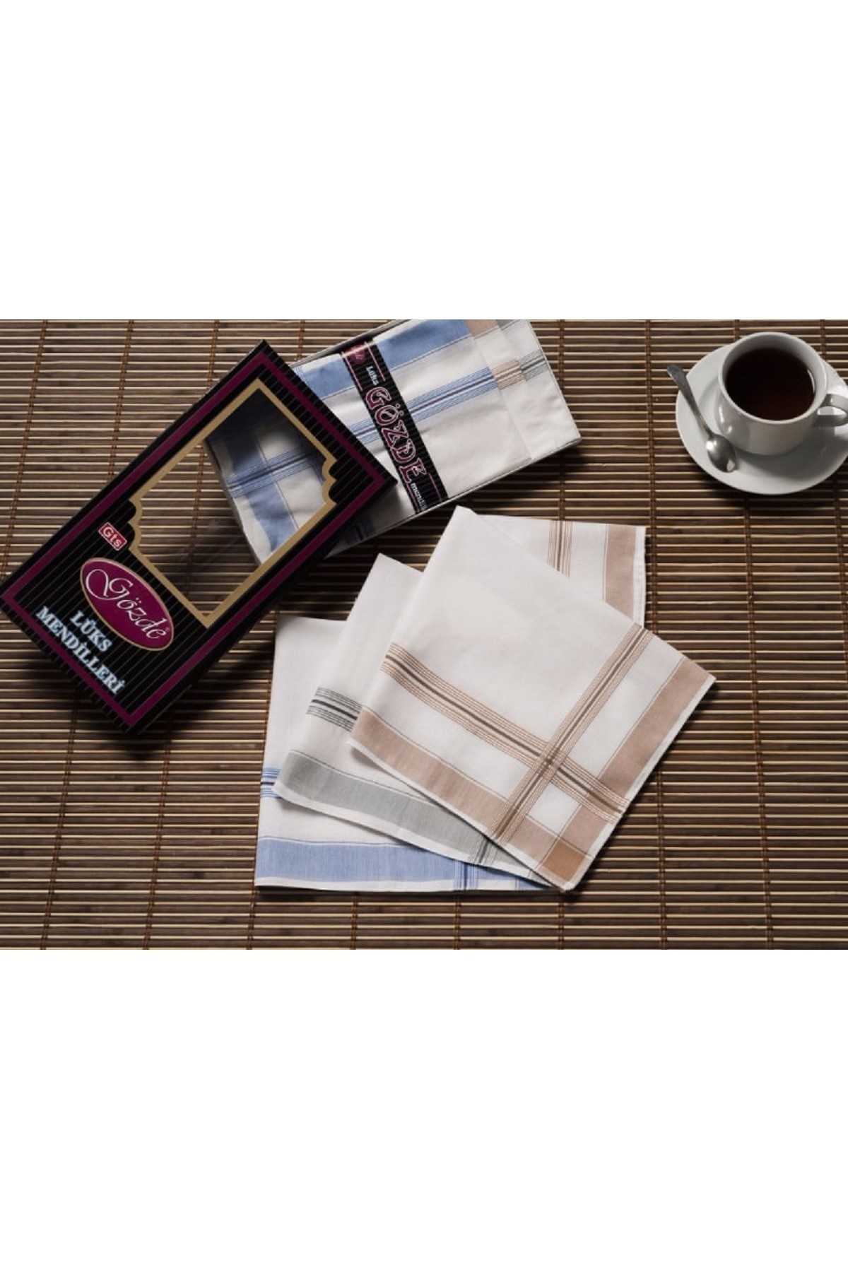 Siyah Kutulu 42x42 cm Düzine 12 Adet Kumaş Mendil-GM 05 resmi