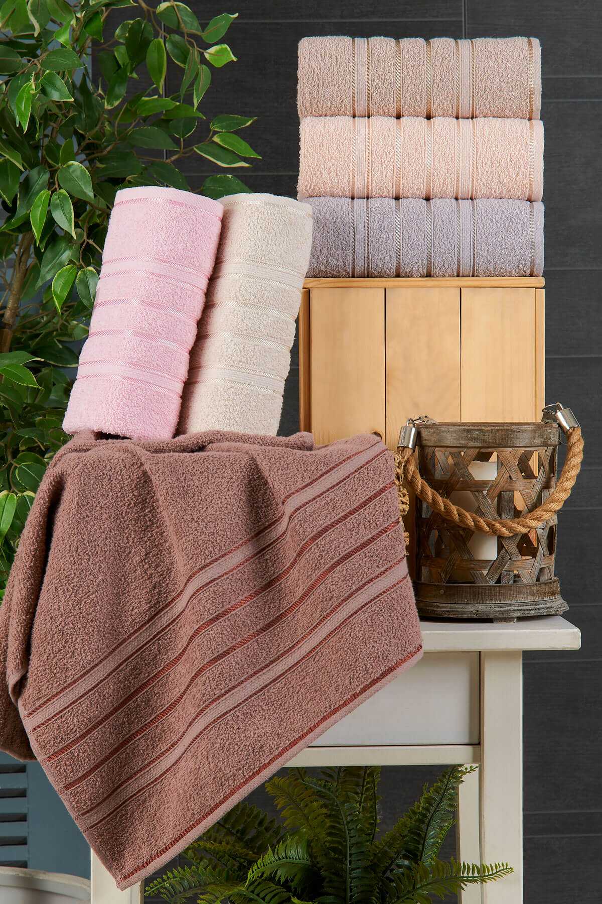 6 lı El Yüz Havlu Seti Pamuklu Havlu Takımı Renkli Koyu Kahve resmi