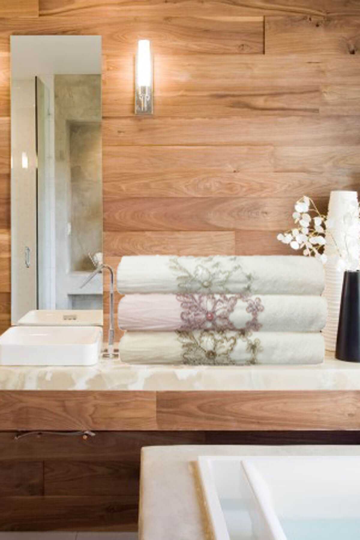 3 Lü Tül Dantel İşlemeli Boncuklu Havlu Seti 50X90 Cm resmi