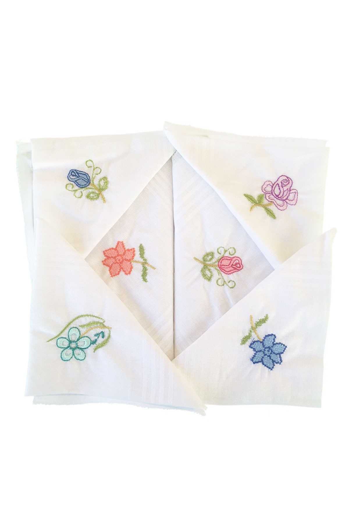 Hediyelik İşlemeli Bayan Mendili 12 Adet 28x28 cm 100 Pamuk resmi