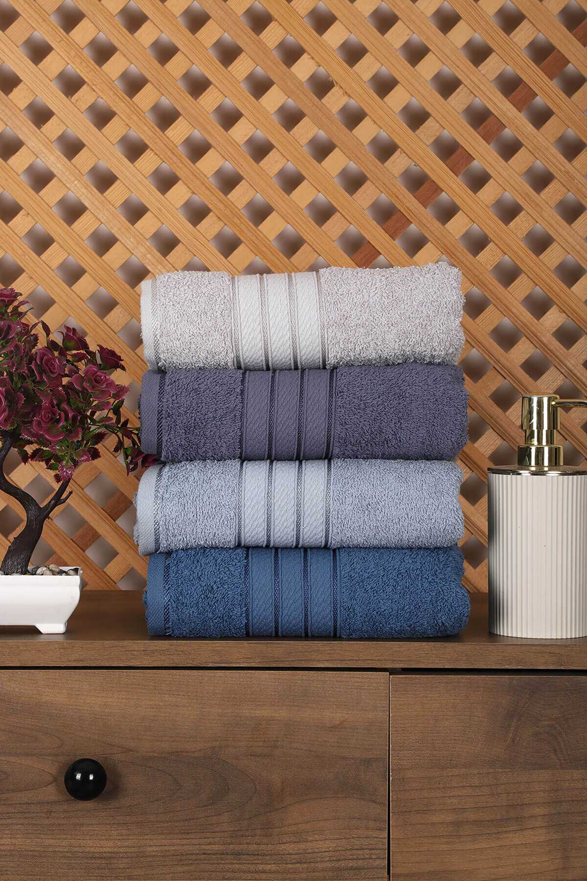 4 lü El Yüz Renkli Havlu Seti %100 Pamuk 50x90 Cm Assos-4 resmi