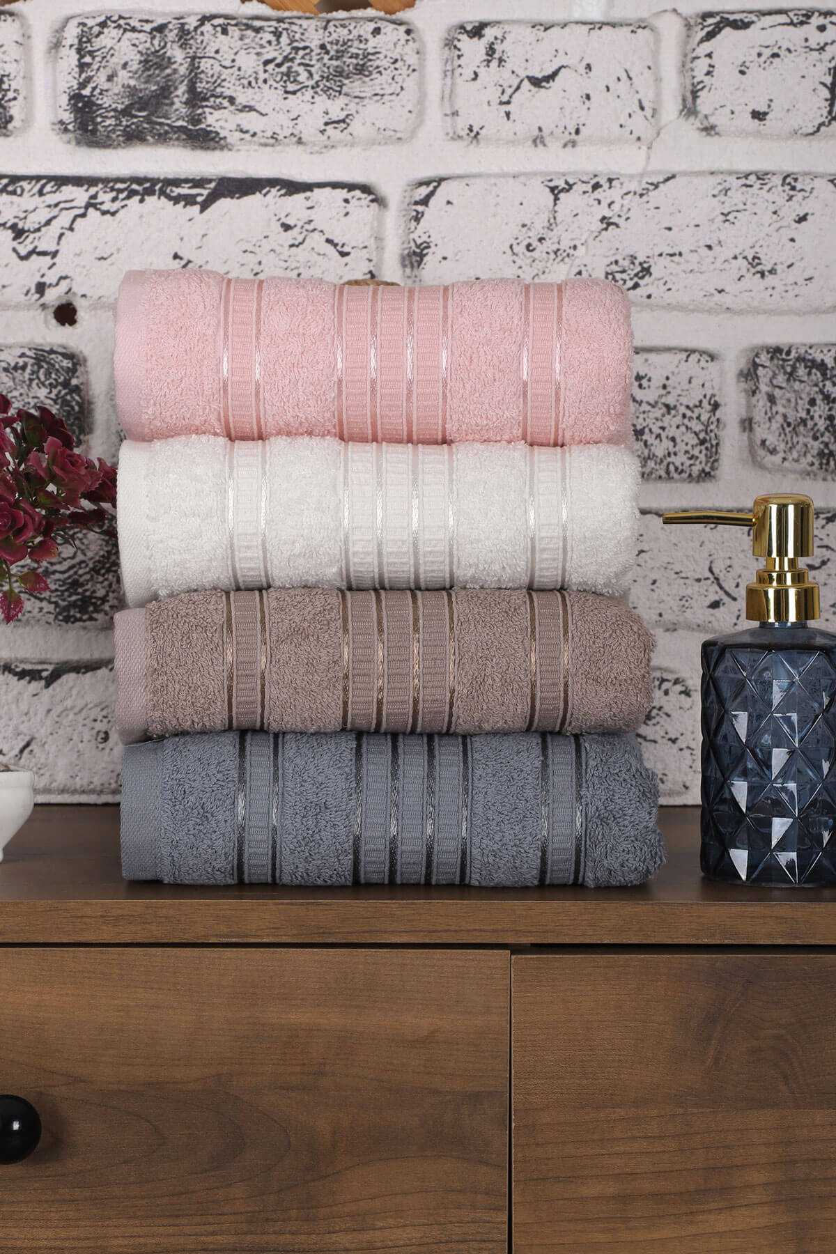 4 lü El Yüz Renkli Havlu Seti %100 Pamuk 50x90 Cm Kemer-1 resmi