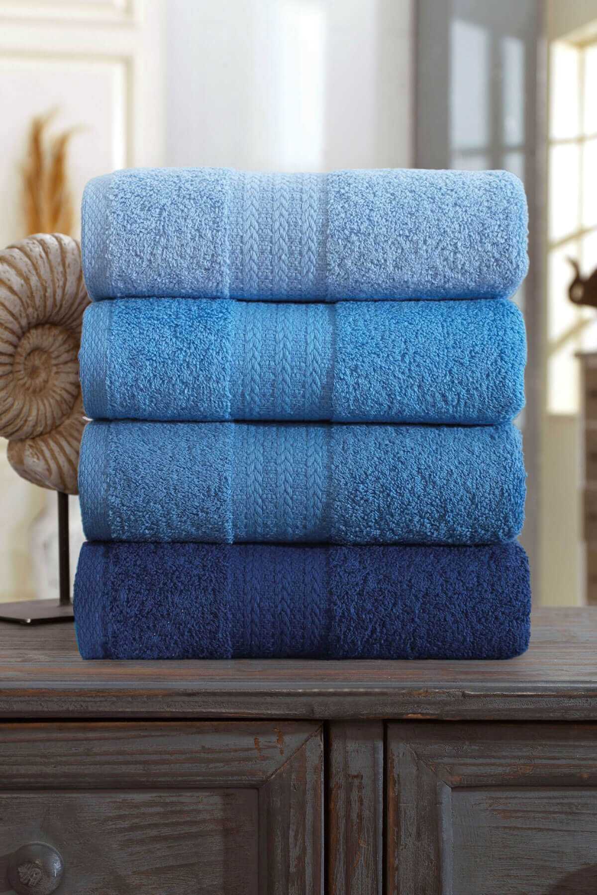 4 Lü El Yüz Havlu Seti %100 Pamuklu Gökkuşağı 50x85 Cm Mavi resmi