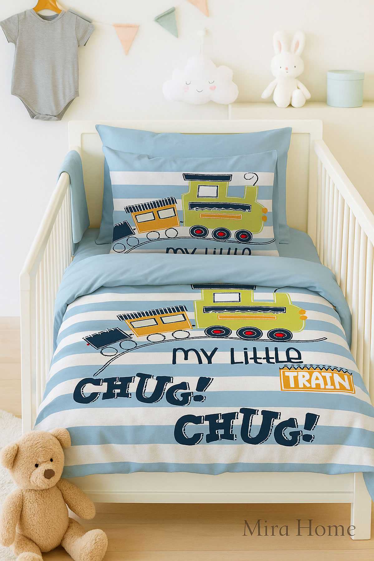 Dijital Baskılı 3d Pamuklu Yenidoğan Bebek Nevresim Takımı My Little Train resmi