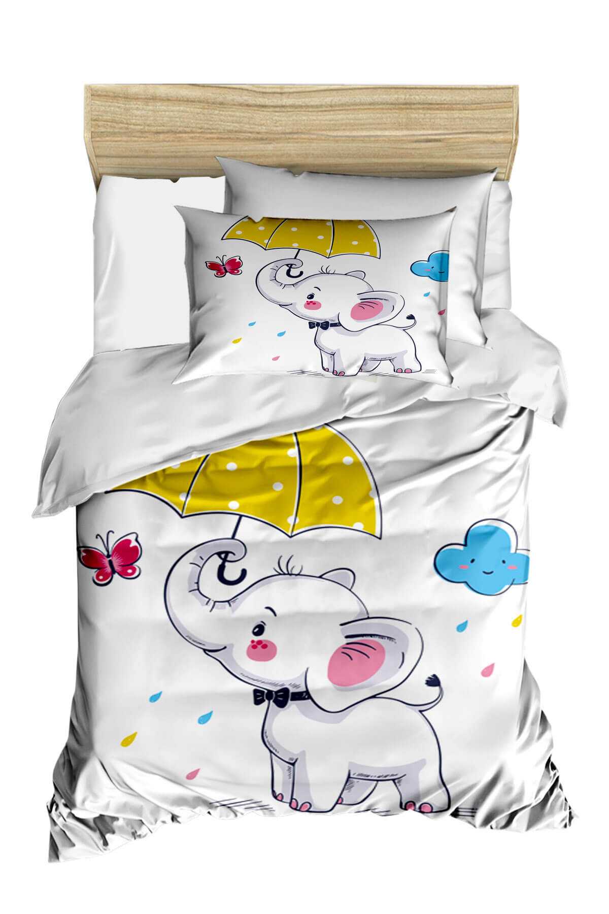 Dijital Baskılı 3d Pamuklu Yenidoğan Bebek Nevresim Takımı Elephant Umbrella resmi