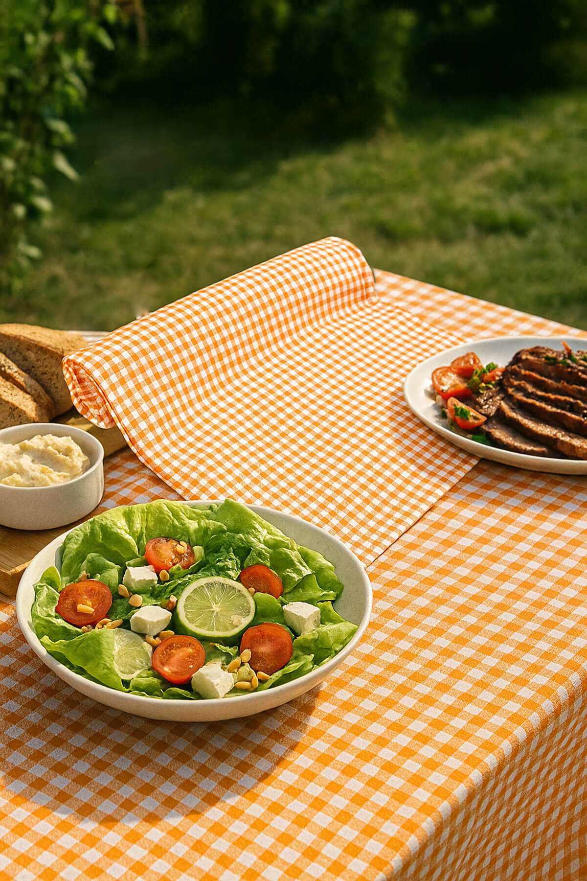 Zefir Desen Sofra Bezi Masa Örtüsü 170 x 170 Cm Turuncu resmi