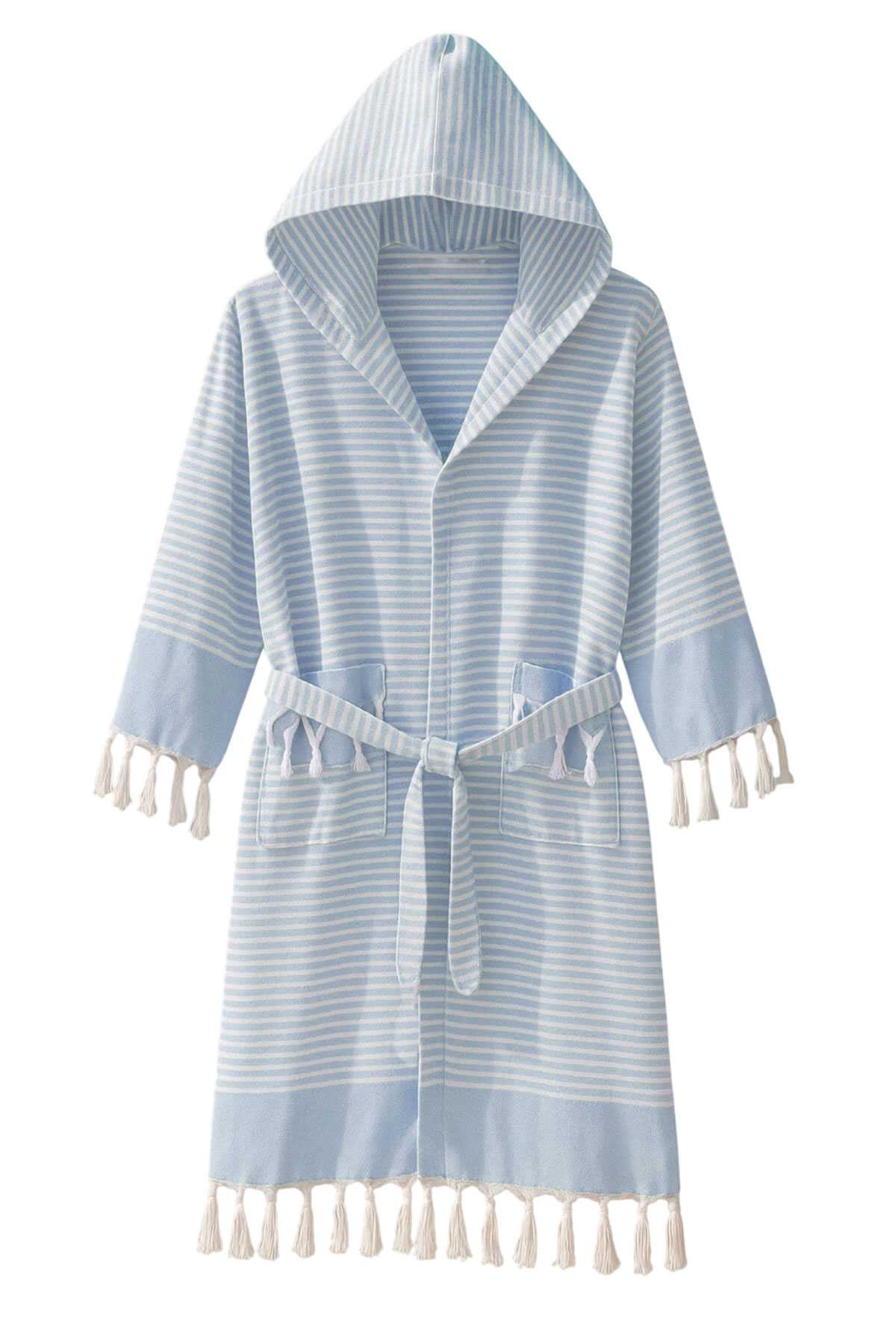 Kapşonlu Unisex Peştamal Plaj Bornozu  %100 Pamuklu Marelina Mavi resmi