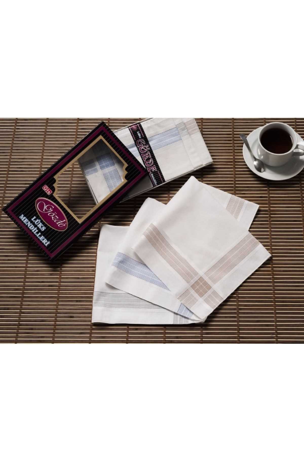 Siyah Kutulu 42x42 cm Düzine 12 Adet Kumaş Mendil-GM 03 resmi