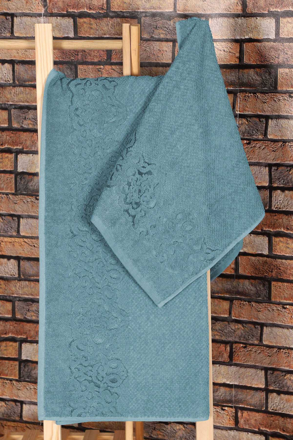 2 Parça %100 Pamuklu Banyo Havlu Seti Sultan İndigo resmi