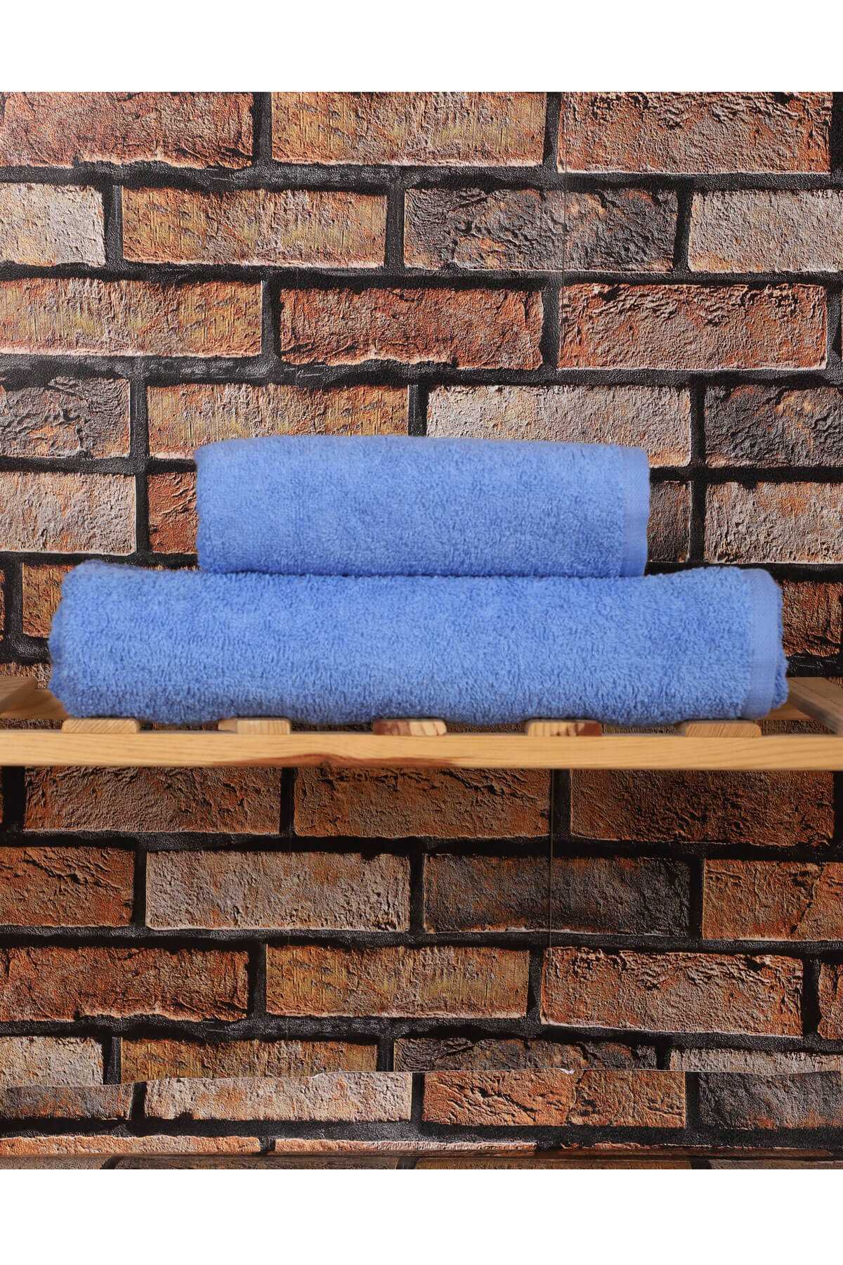2 Parça %100 Pamuklu Soft Lüx Banyo Havlu Seti Mavi resmi