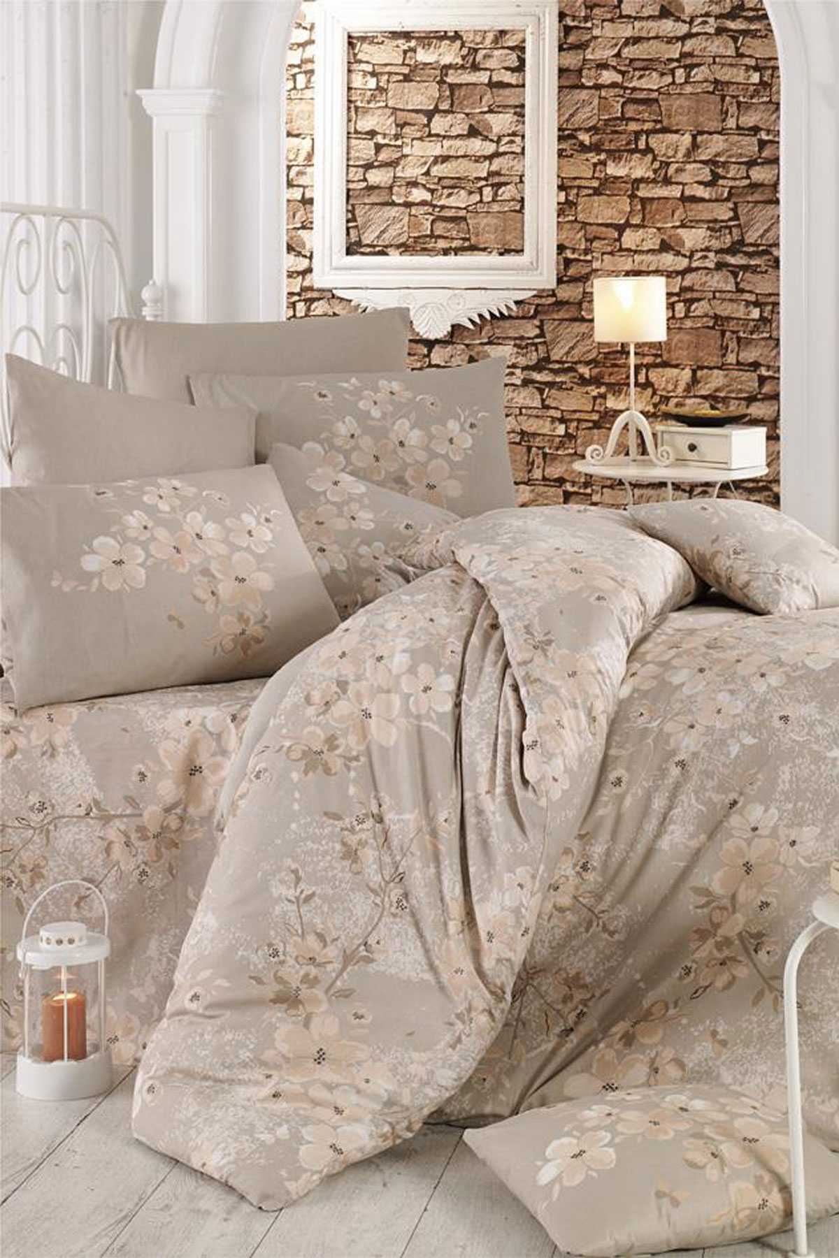 Çift Kişilik Nevresim Takımı Pamuklu Bej Bahar resmi