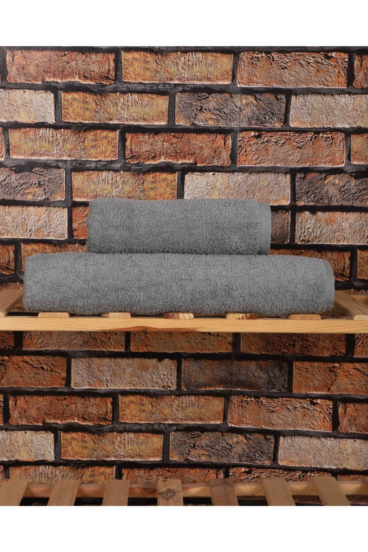 2 Parça %100 Pamuklu Soft Lüx Banyo Havlu Seti Gri resmi