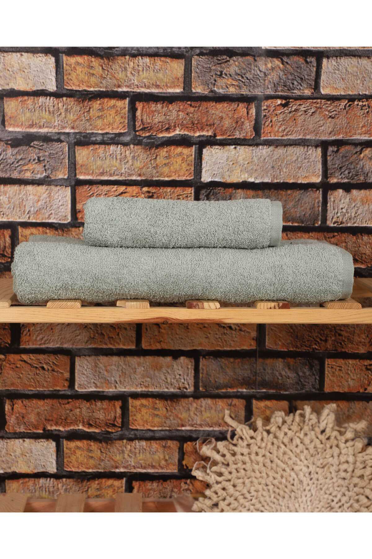 2 Parça %100 Pamuklu Soft Lüx Banyo Havlu Seti Yeşil resmi