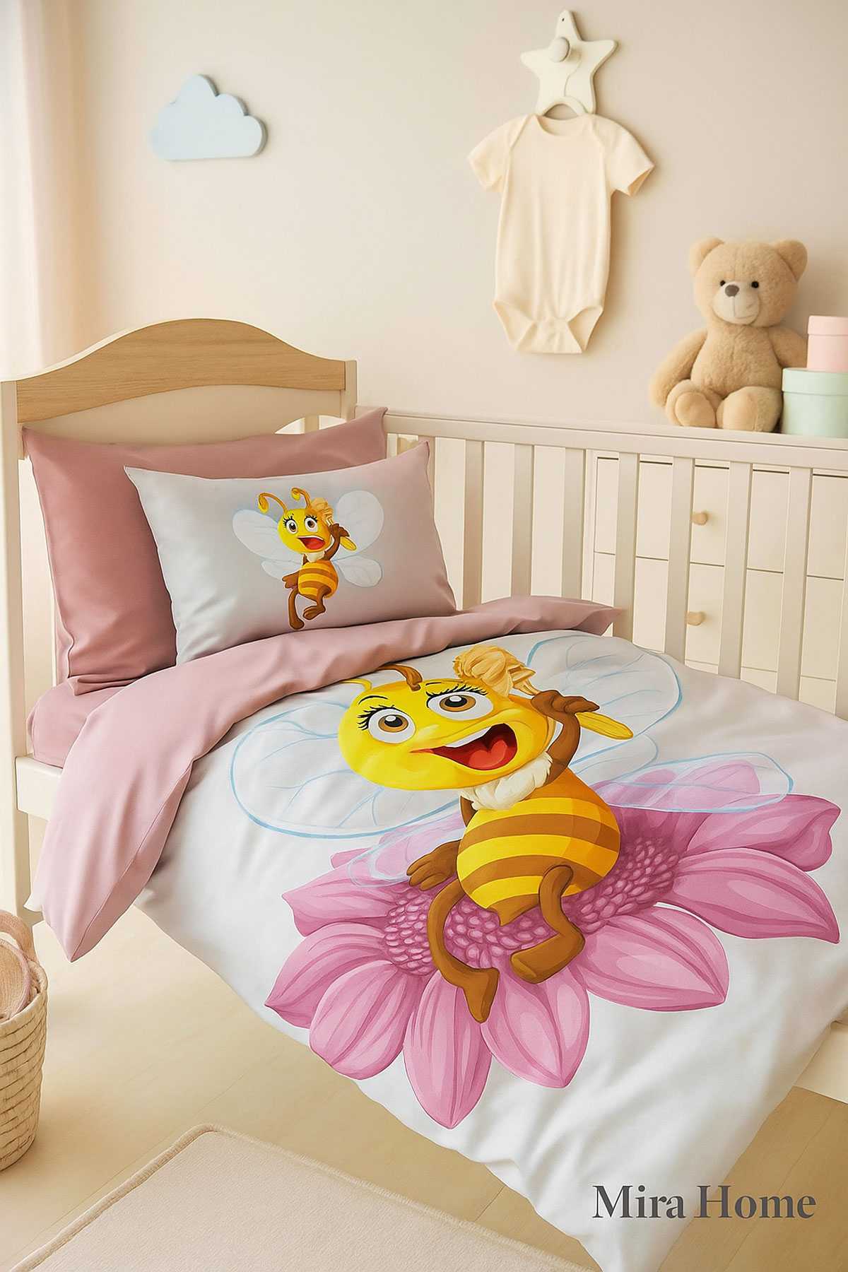 Yenidoğan Kız Bebek Nevresim Takımı %100 Pamuklu  Lady Bee resmi