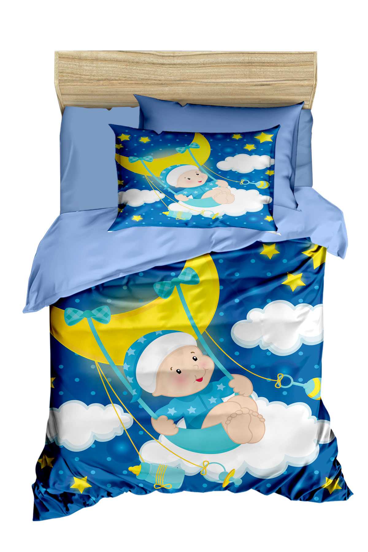 Yenidoğan Erkek Bebek Nevresim Takımı %100 Pamuklu Moon Baby resmi