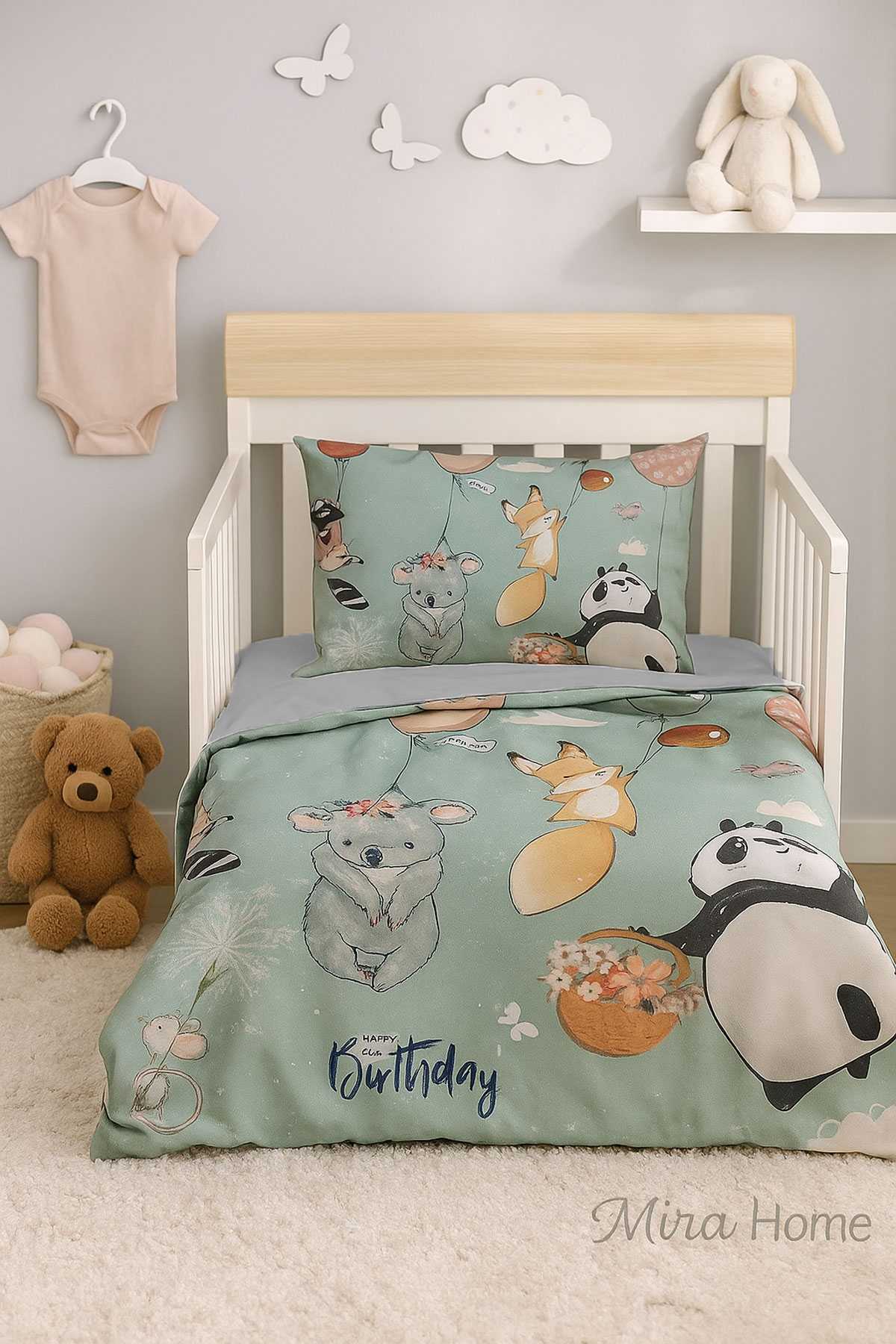 Yenidoğan Kız / Erkek Unisex Bebek Nevresim Takımı %100 Pamuklu Sevimli Hayvanlar resmi