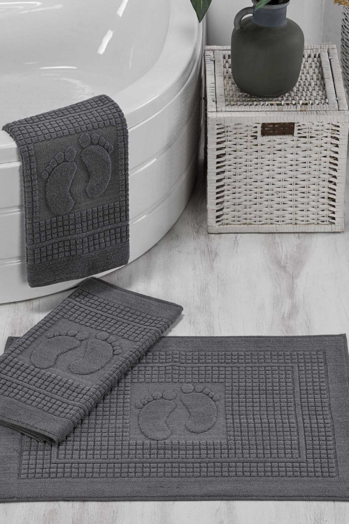 3 Lü Banyo Ayak Havlusu %100 Pamuklu 50x70 Cm Antrasit resmi