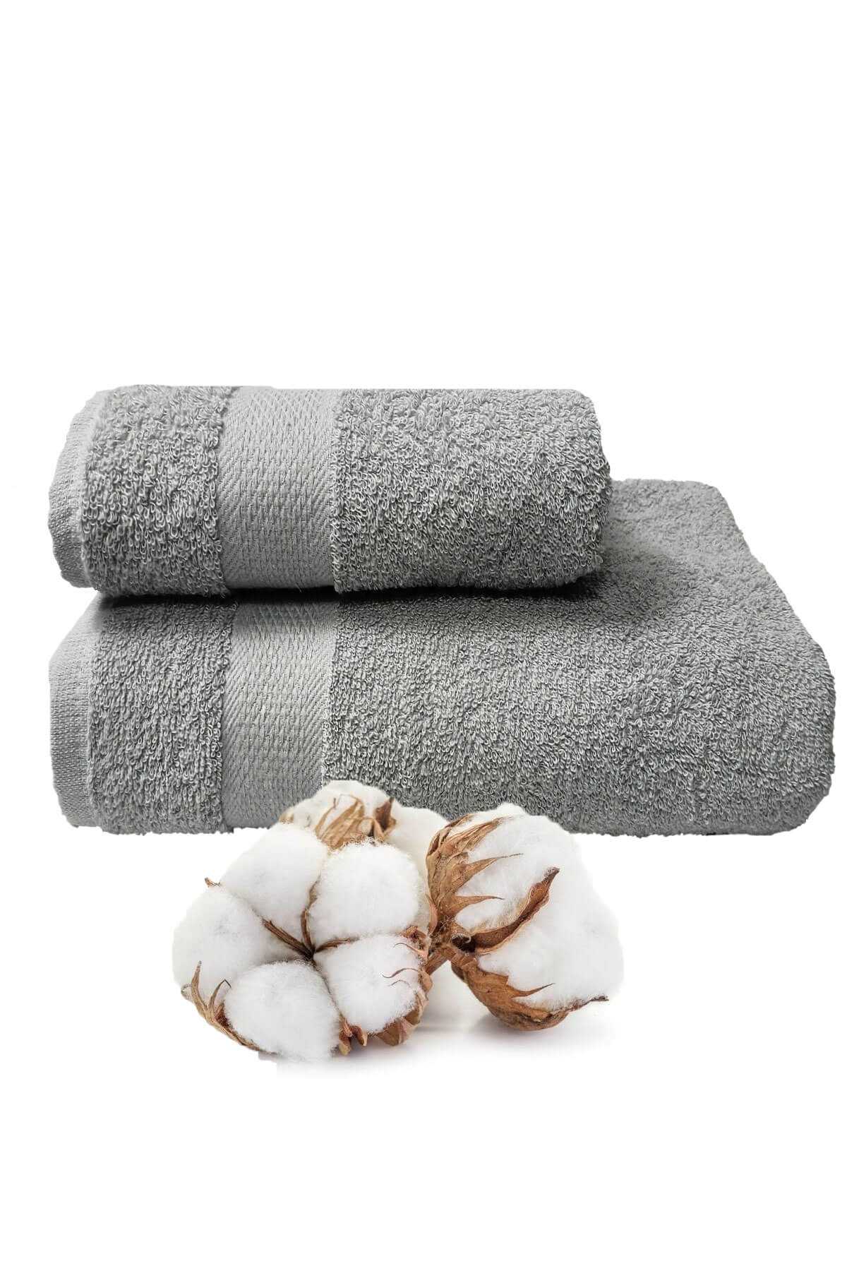 2 li Banyo Havlu Takımı %100 Pamuklu Dry Açık Gri resmi