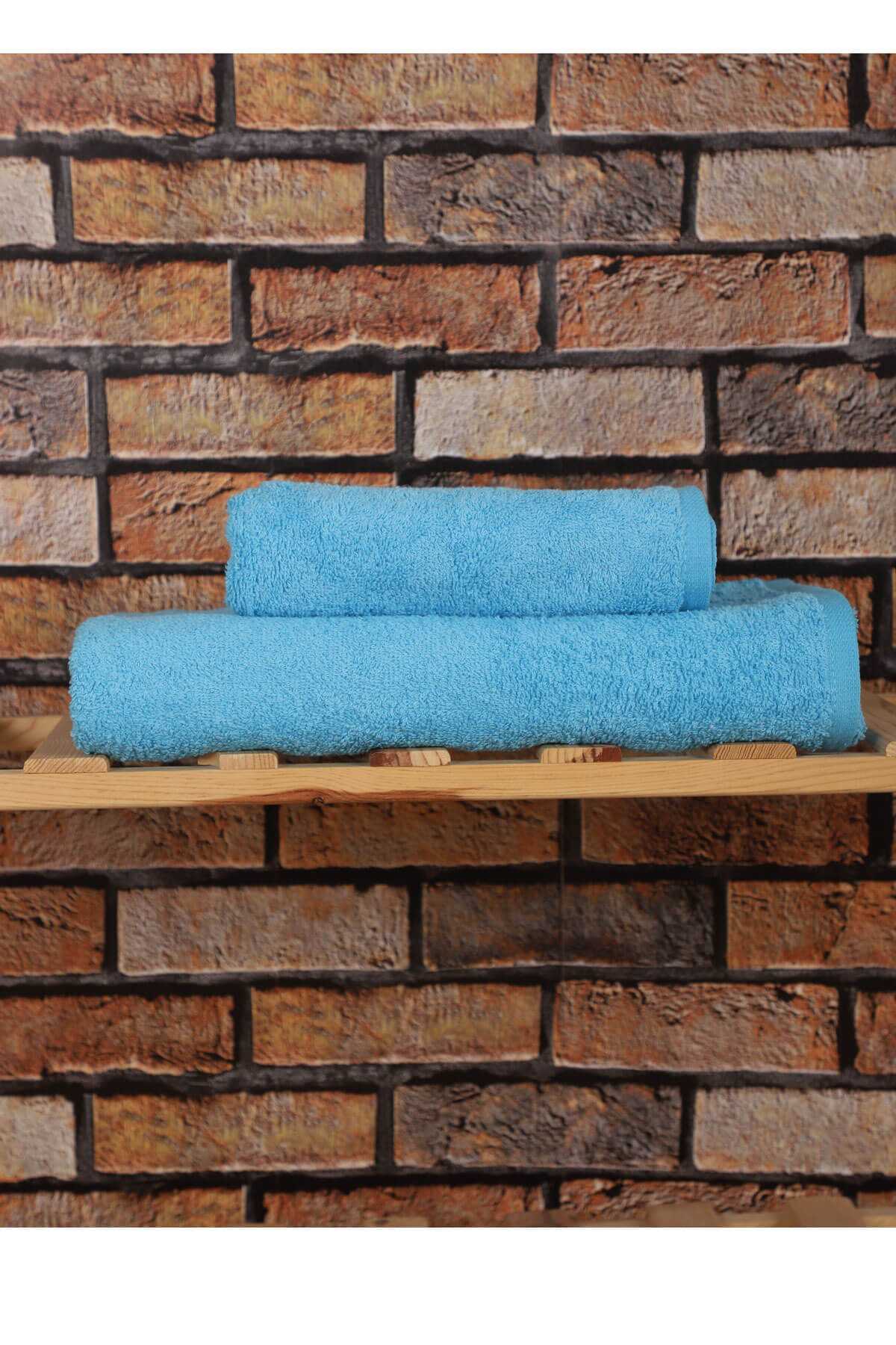 2 Parça %100 Pamuklu Soft Lüx Banyo Havlu Seti Turkuaz resmi