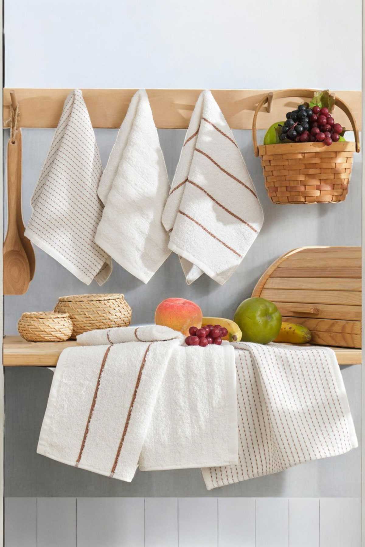 6 lı Luna Naturel Mutfak Havlu Seti %100 Pamuklu 30X50 Cm Krem resmi