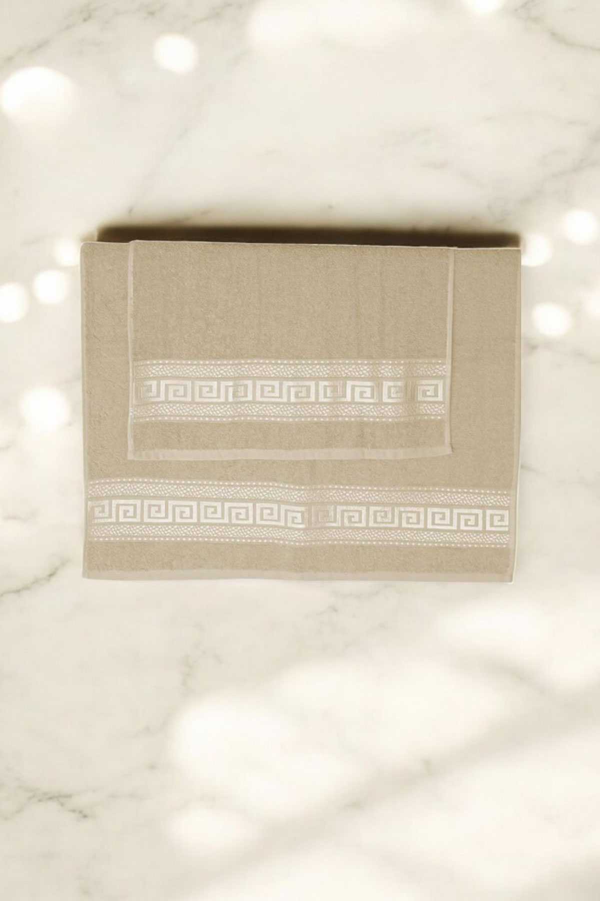 2 Parça Elysium Premium Banyo Havlu Seti  %100 Pamuk 70x140 Cm Bej resmi