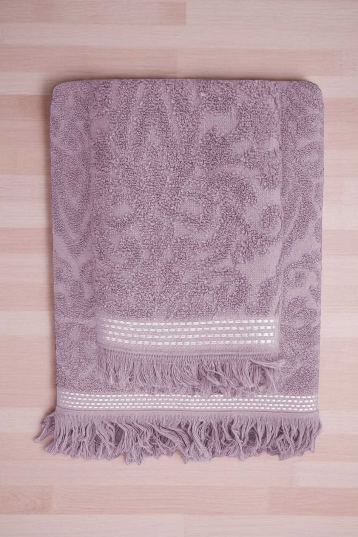 2 Parça Jakarlı Banyo Havlu Takımı %100 Pamuklu 90x150 Cm Arden Mor resmi