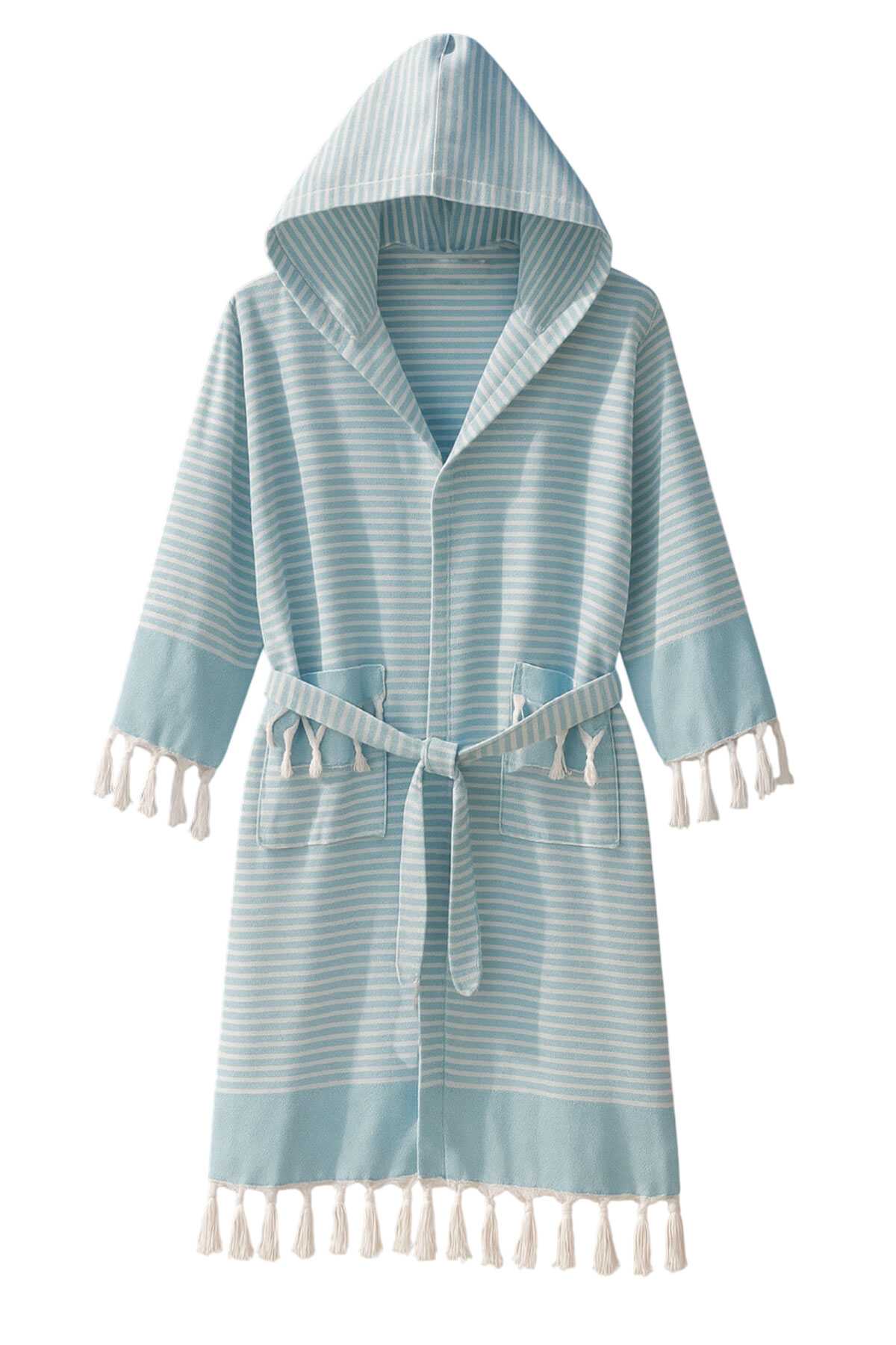 Kapşonlu Unisex Peştamal Plaj Bornozu  %100 Pamuklu Marelina Turkuaz resmi