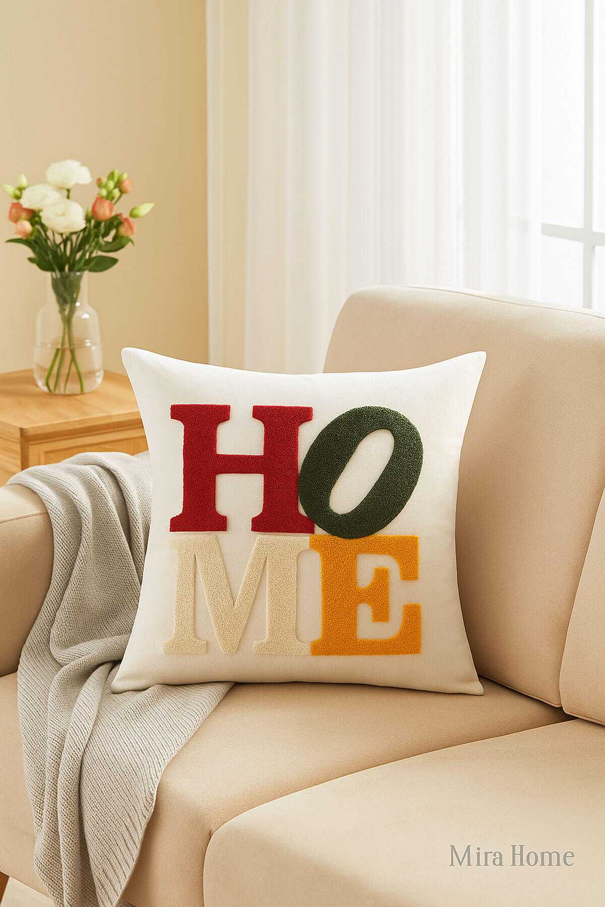 Mira Home Dekoratif Punch Home Nakışlı Kırlent Kılıfı resmi