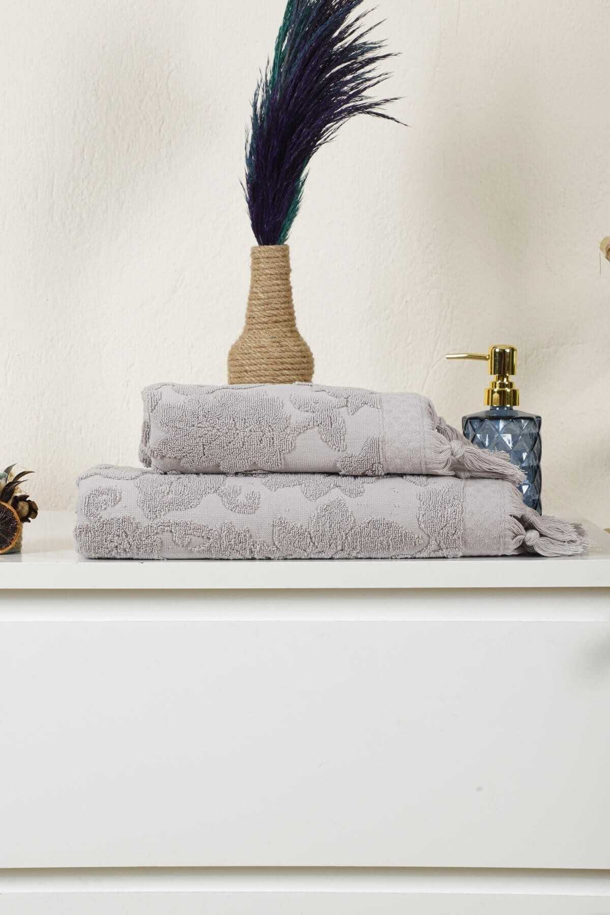 Mira Home Jakarlı Saçaklı Banyo Havlu Takımı Soft Pamuklu Maria Grace resmi