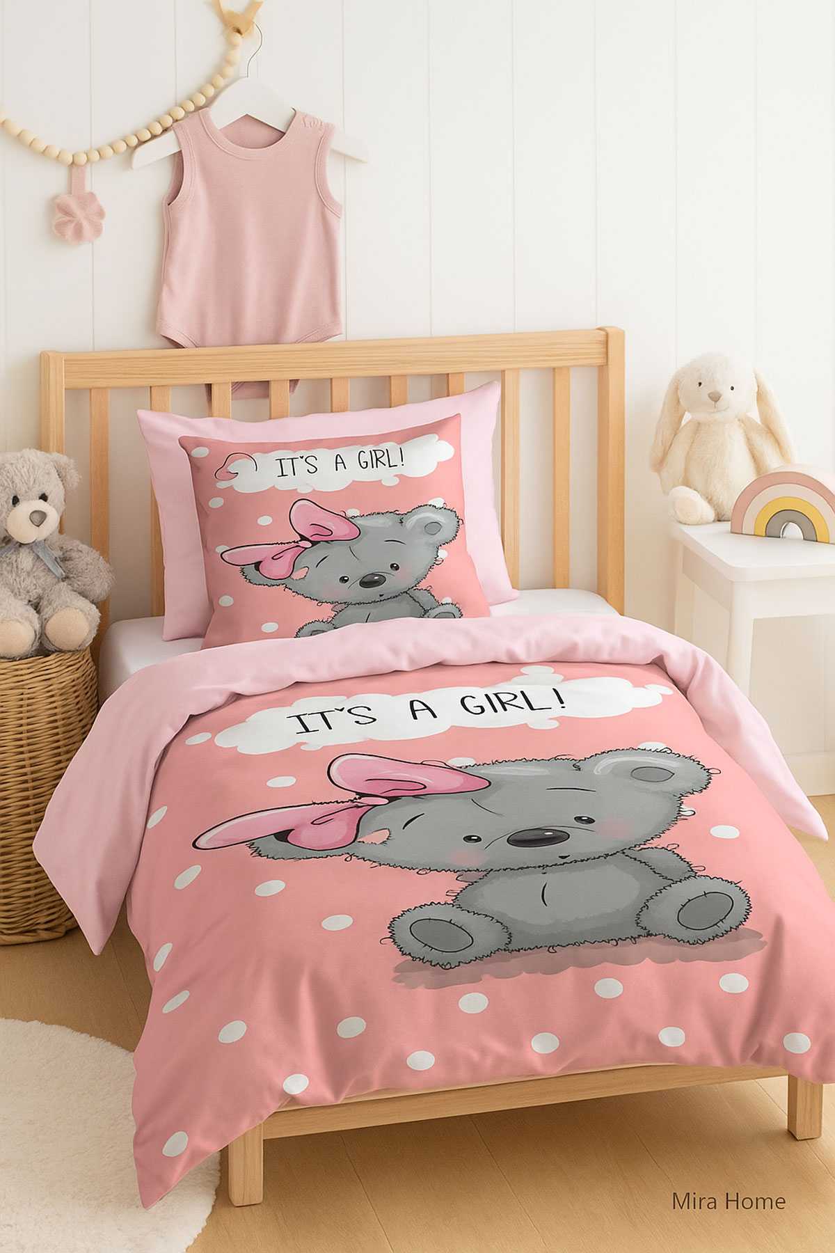 Yenidoğan Kız Bebek Nevresim Takımı %100 Pamuklu İts A Girl resmi