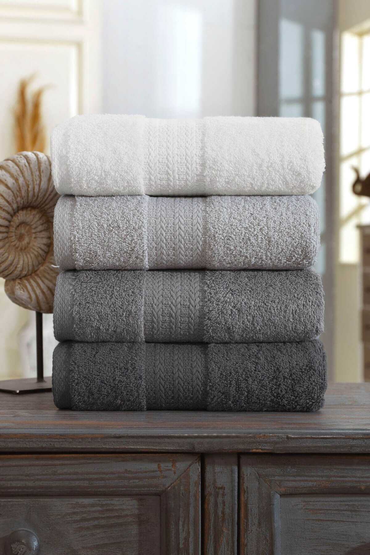 4 Lü El Yüz Havlu Seti %100 Pamuklu Gökkuşağı 50x85 Cm Antrasit resmi