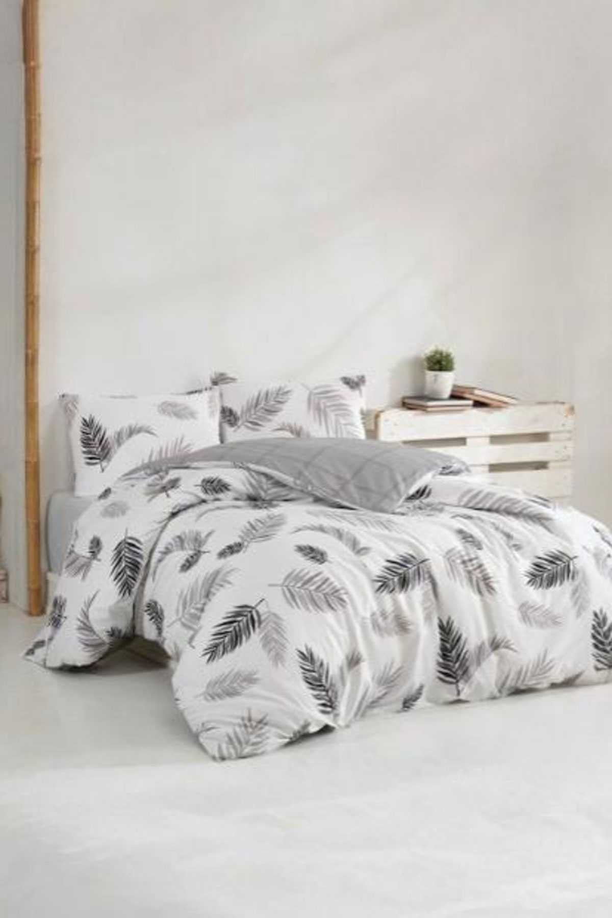 Çift Kişilik Ranforce Nevresim Takımı %100 Pamuklu Yaprak Desen resmi